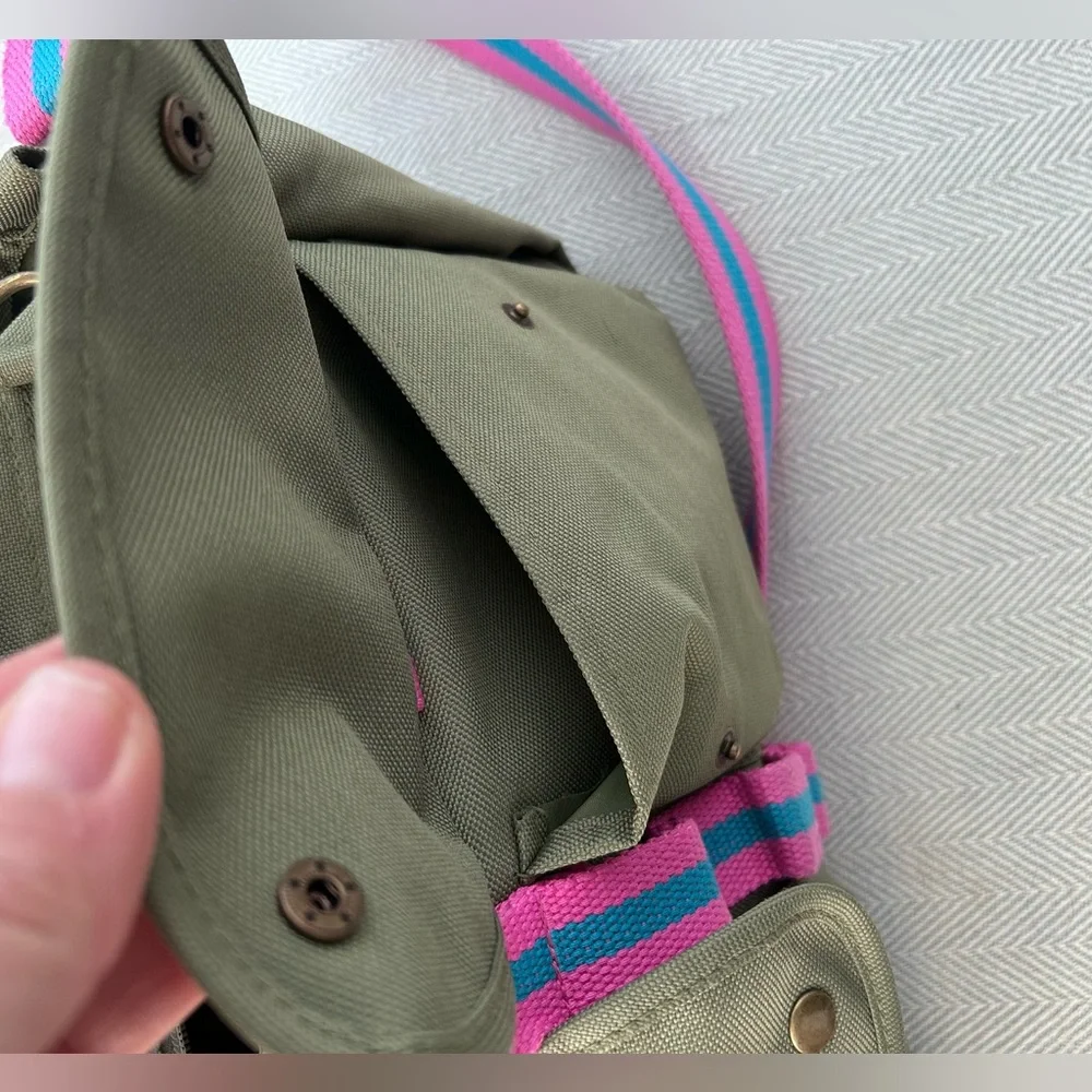 Ralph Lauren Olive Green Canvas Bag with Pink / Blue strap - Picture 7 of 9